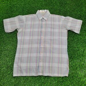 Vintage 80s Colorful Plaid Button Shirt Medium 21x28 MOD